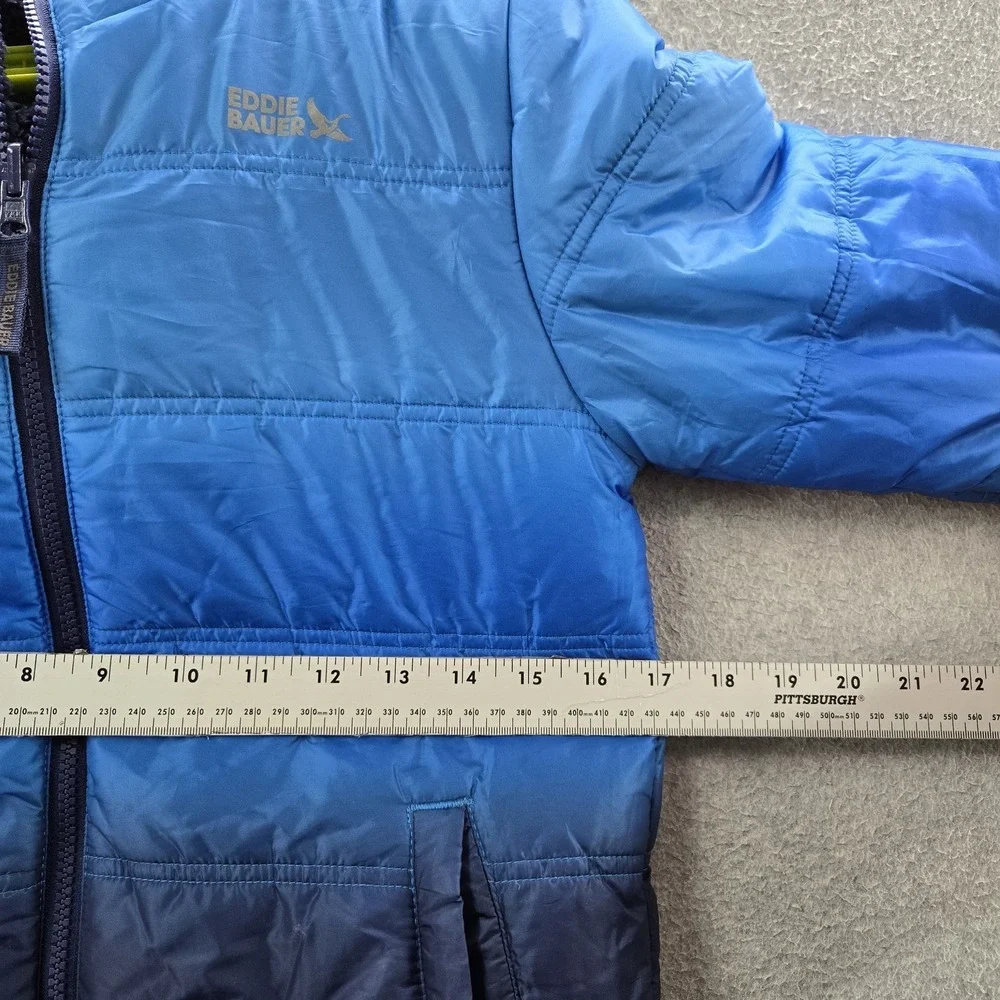 Eddie Bauer Boys Jacket 12/14 Blue Sherpa‎ Puffer Colorblock Reversible